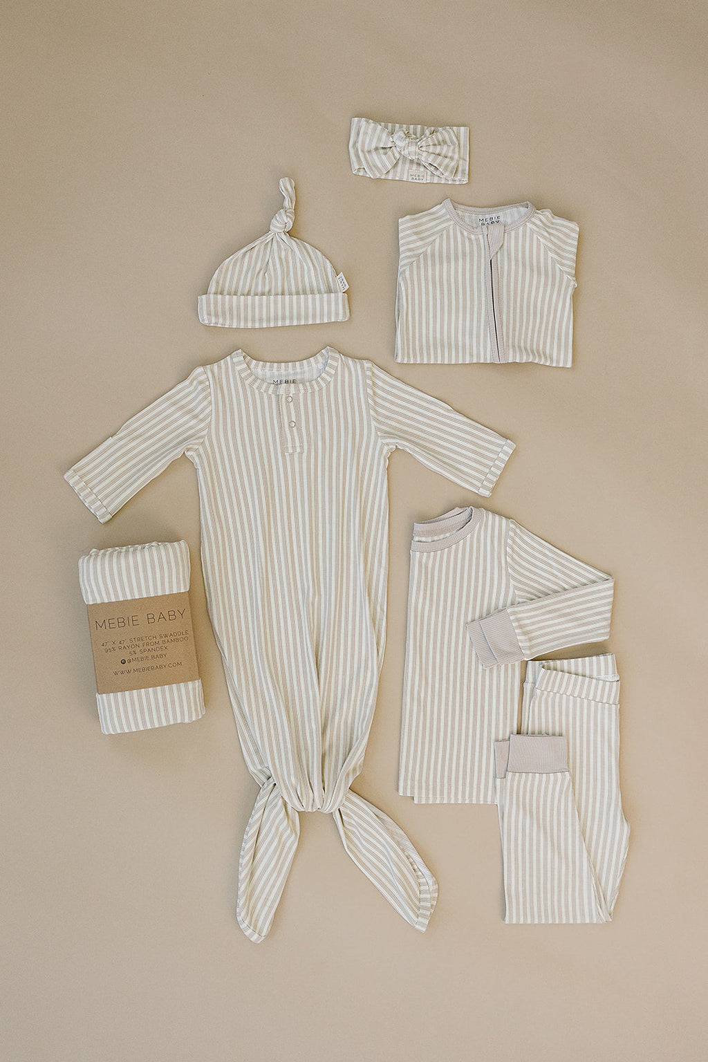 Taupe Stripe Ribbed Bamboo Zipper