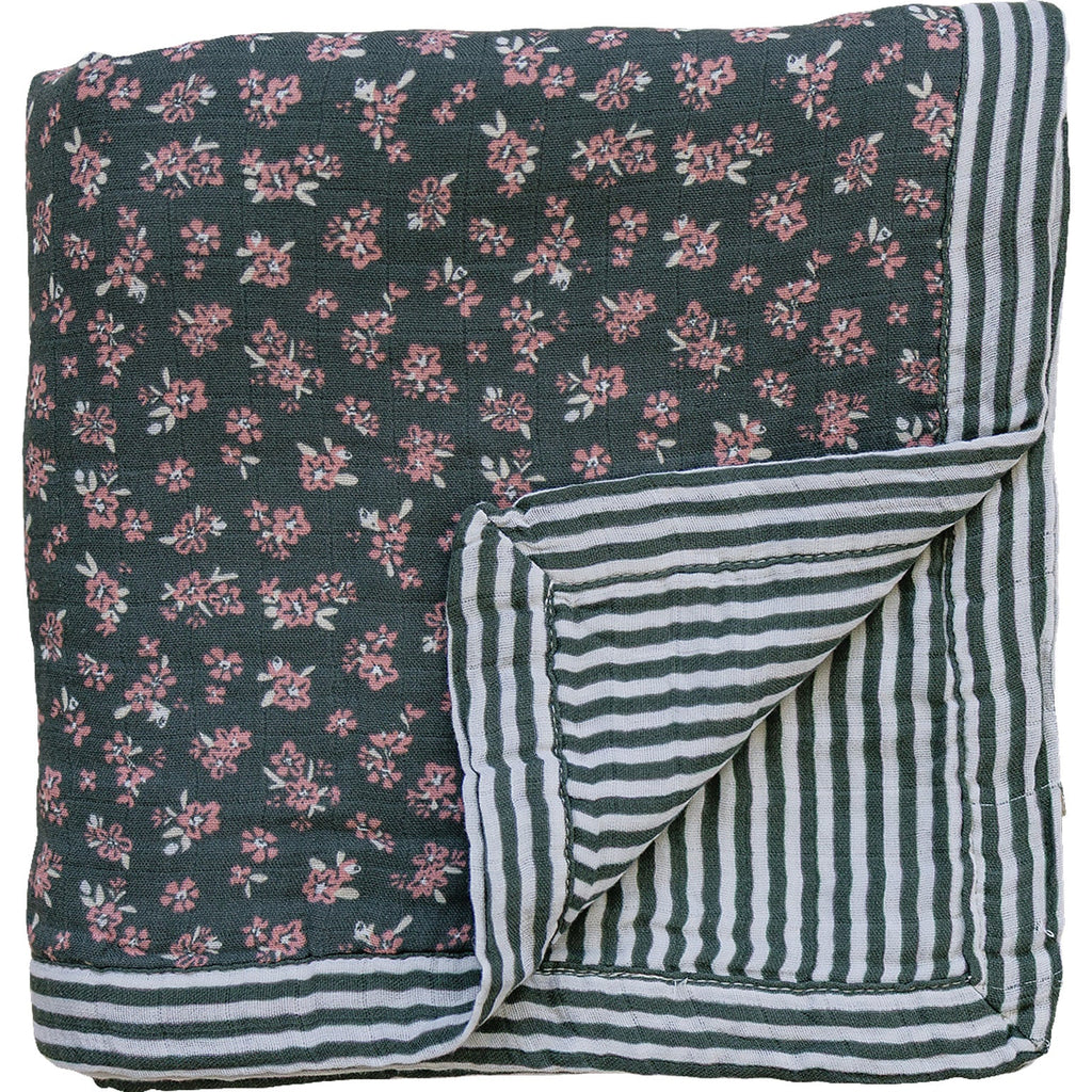 Olive Bloom + Green Stripes Muslin Quilt