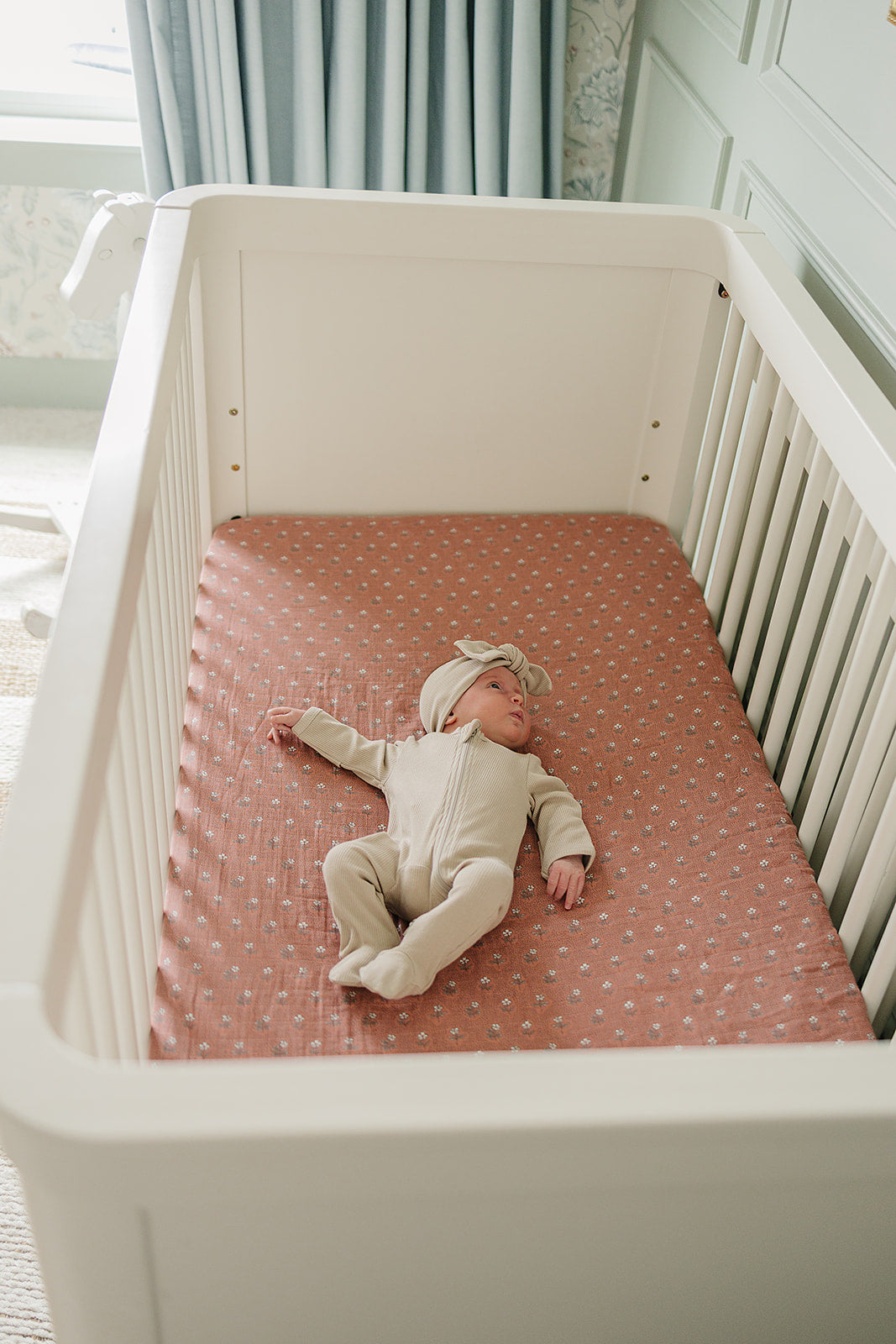 Vintage Pink Floral Muslin Crib Sheet