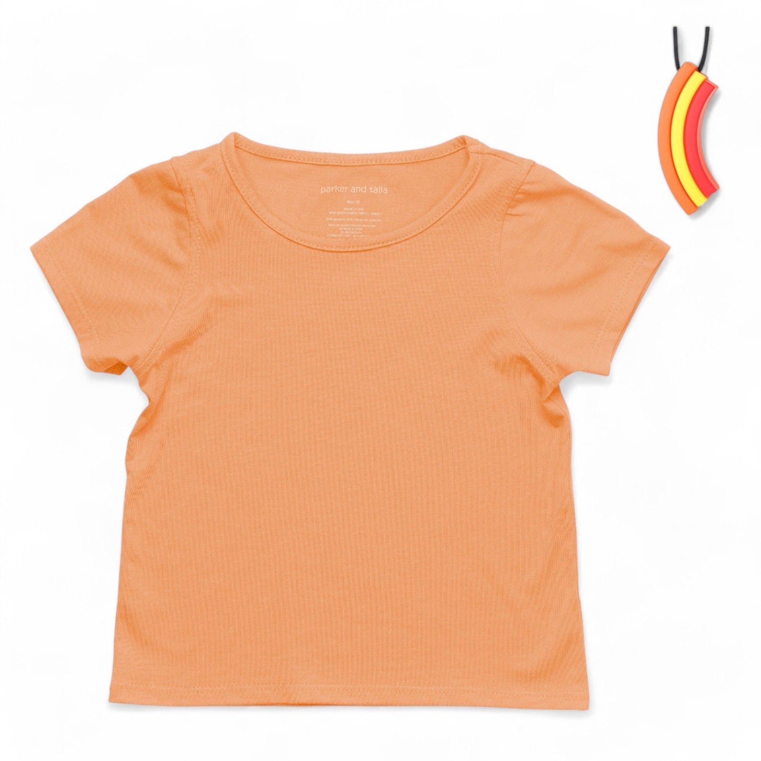The Everyday Sensory Friendly Coral Tee w Chewy Necklace