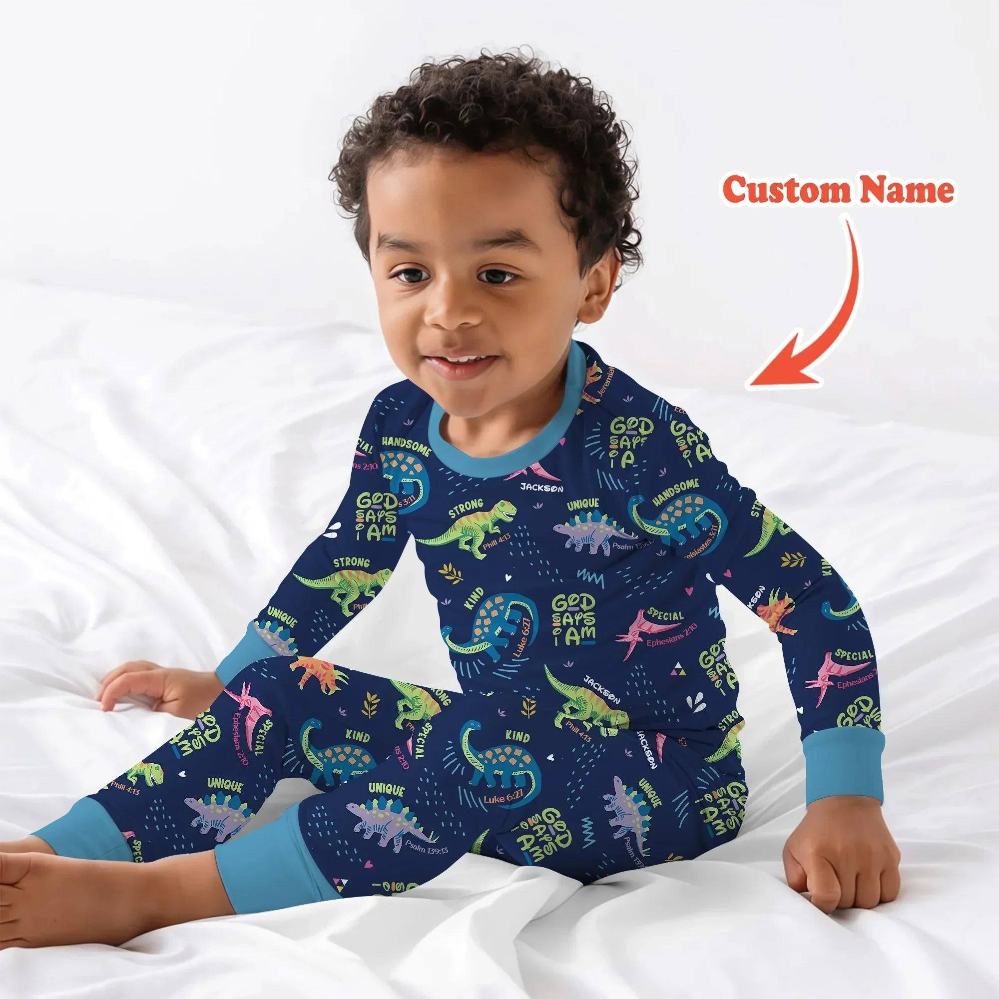 Custom Name God says I am Dinosaur Bamboo Two Piece Long Sleeve Pajama Set