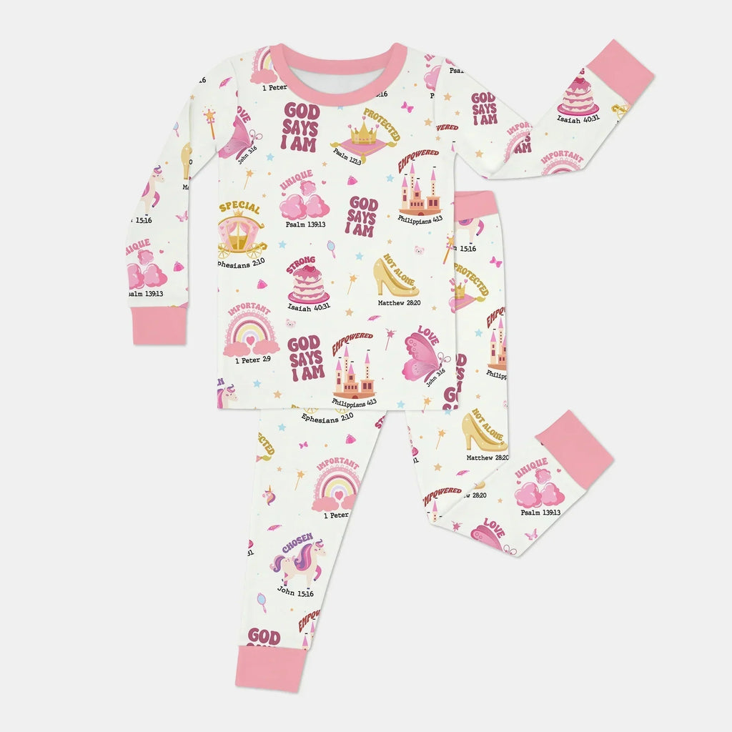 God Says I Am Girl Bamboo Two Piece Long Sleeve Pajama Set