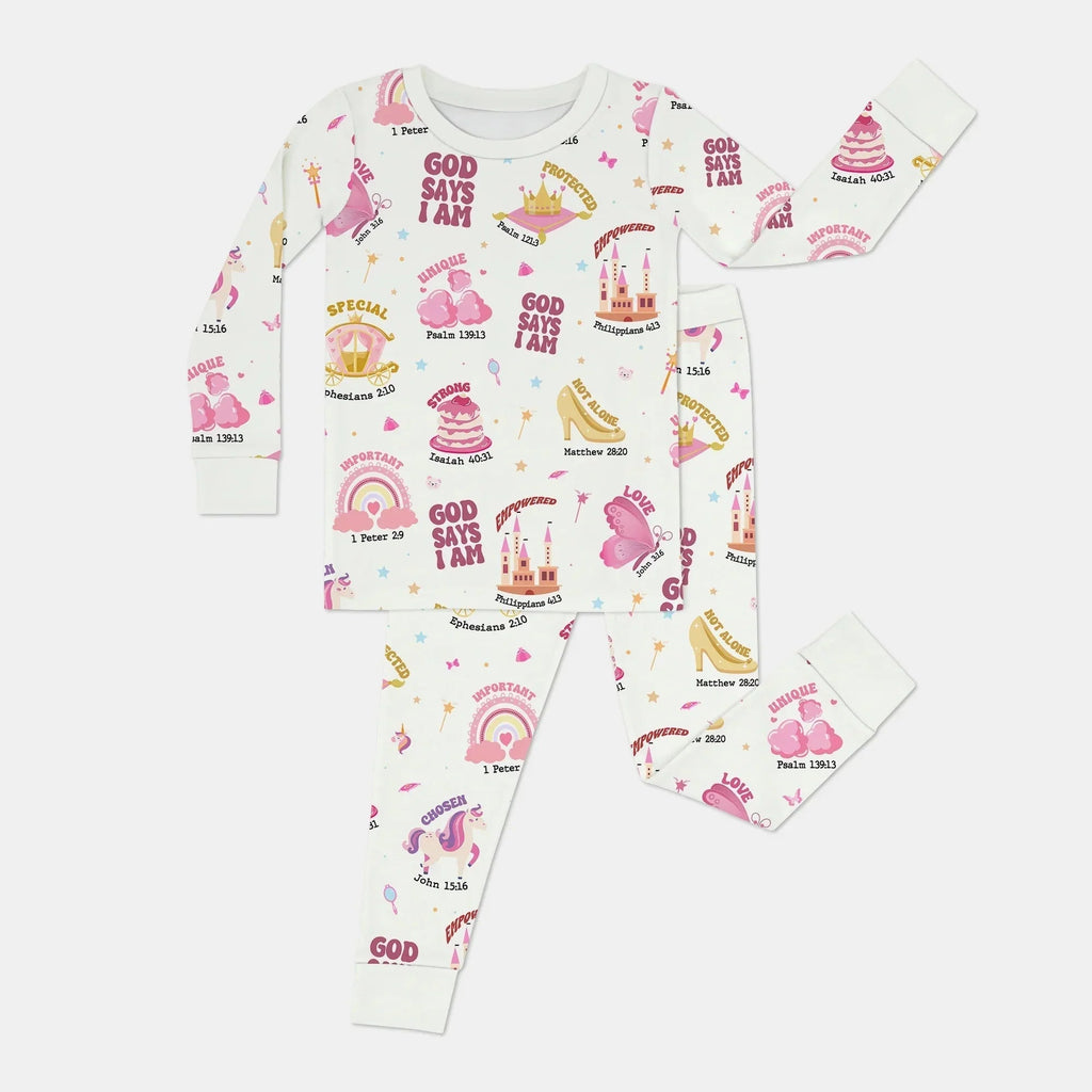 God Says I Am Girl Bamboo Two Piece Long Sleeve Pajama Set