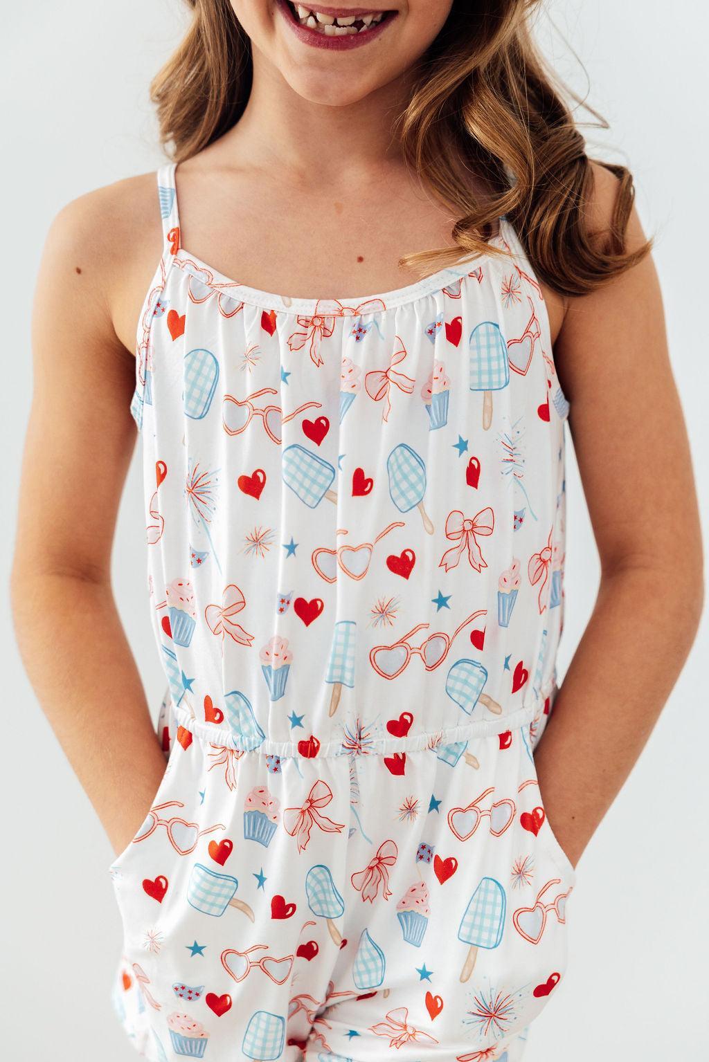 Red, White, & Sweet Strappy Play Romper