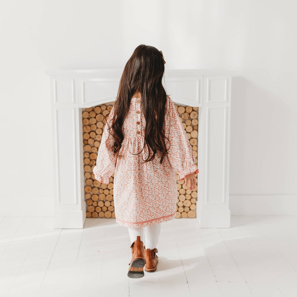 Pink Ditsy Floral Corduroy Dress | Girls’ Lace Trim Dress