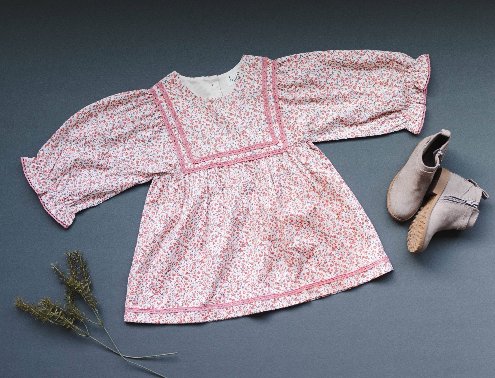 Pink Ditsy Floral Corduroy Dress | Girls’ Lace Trim Dress