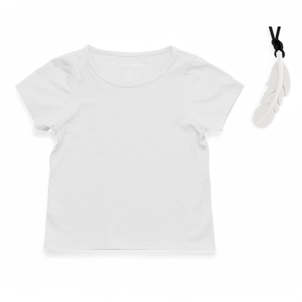 The Everyday Sensory Friendly White Tee w Chewy necklace